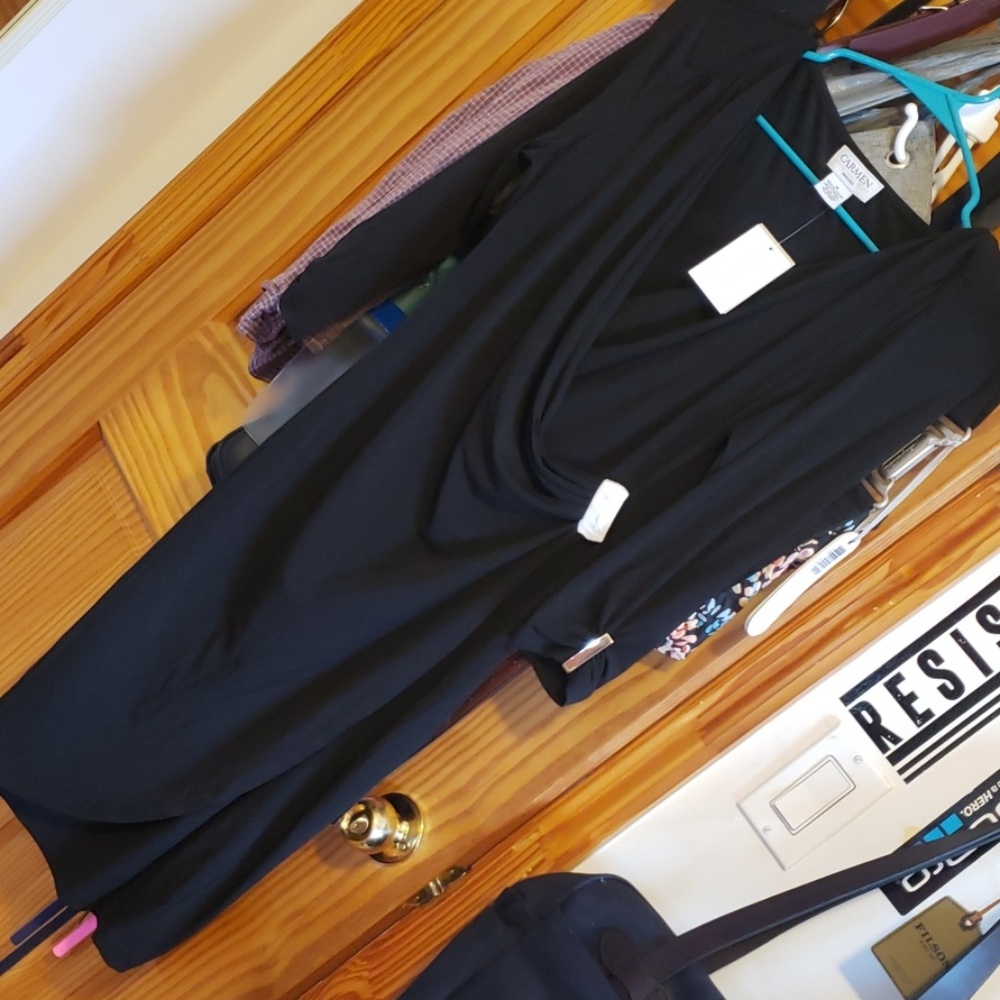 Carmen valvo faux wrap gold buckle black dresss